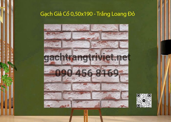 Gạch Giả Cổ 0,50x190 - Trắng Loang Đỏ