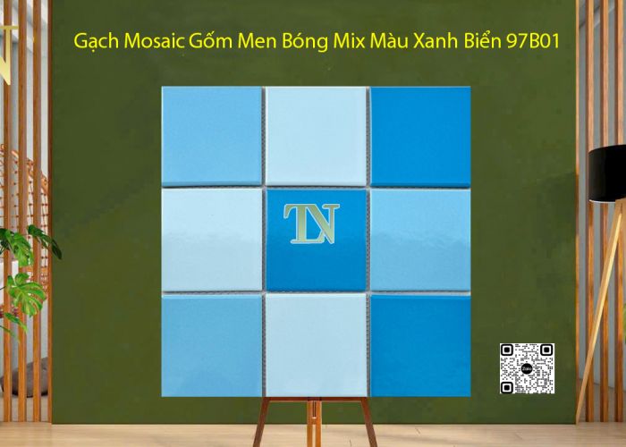 Gạch Mosaic Gốm Men Bóng Mix Màu Xanh Biển - 97B01