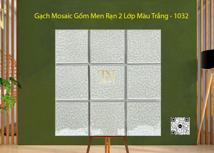 Gạch Mosaic Gốm Men Rạn 2 Lớp Màu Trắng - 1032