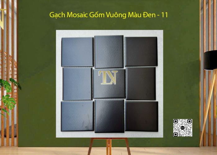 Gạch Mosaic Gốm Vuông Màu Đen - 11