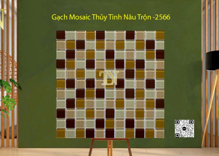 Gạch Mosaic Thủy Tinh Nâu Trộn -2566