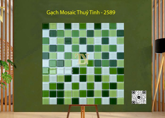 Gạch Mosaic Thuỷ Tinh Xanh Lá Trộn- 2589